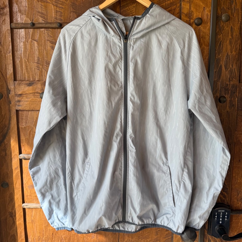 ASICS Hooded Windbreaker Jacket Mens Large Grey Full Zip Running Activewear